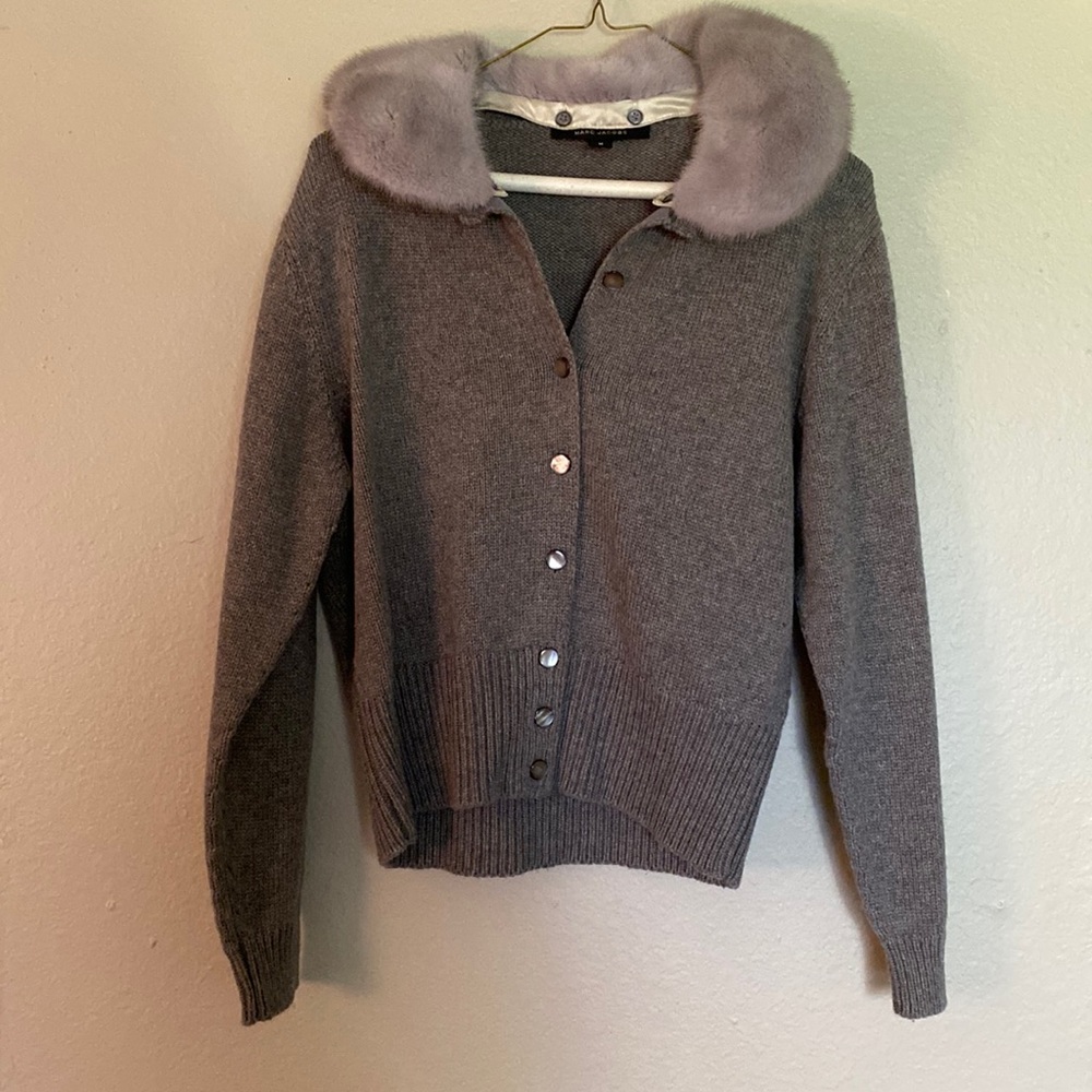 Authentic Marc Jacobs cardigan with detachable fur collar